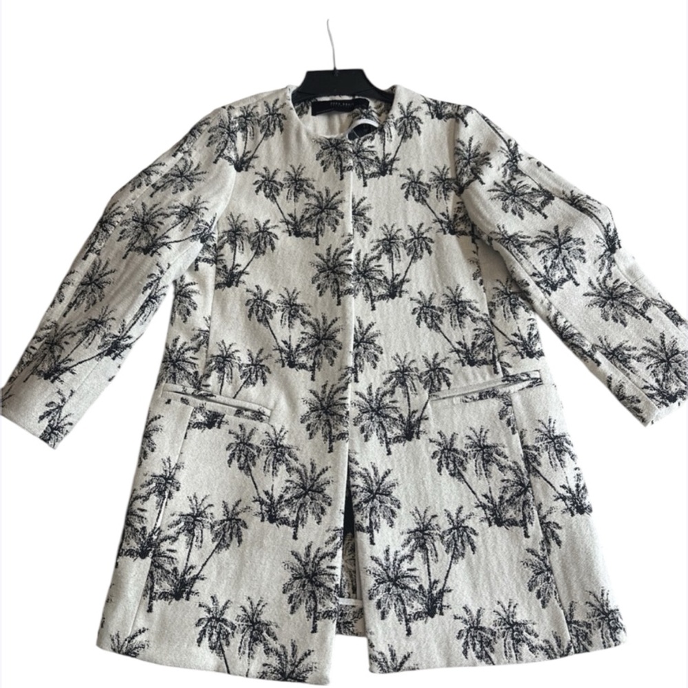 Zara‎ Palm Tree Print Longline Jacket Coat Women's Size XS
